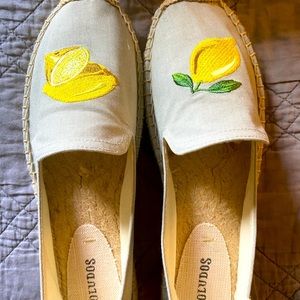 Soludos chambray lemon slip ons